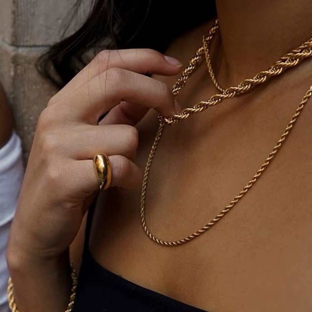 Classic Unisex 2mm Rope Chain Necklace 18k Gold Plated Stainless Steel Non Tarni - Picture 5 of 10